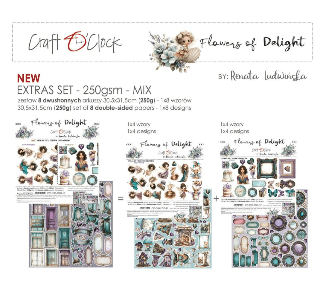 Craft O'Clock Flowers of Delight extras set med dobbeltsidig papir