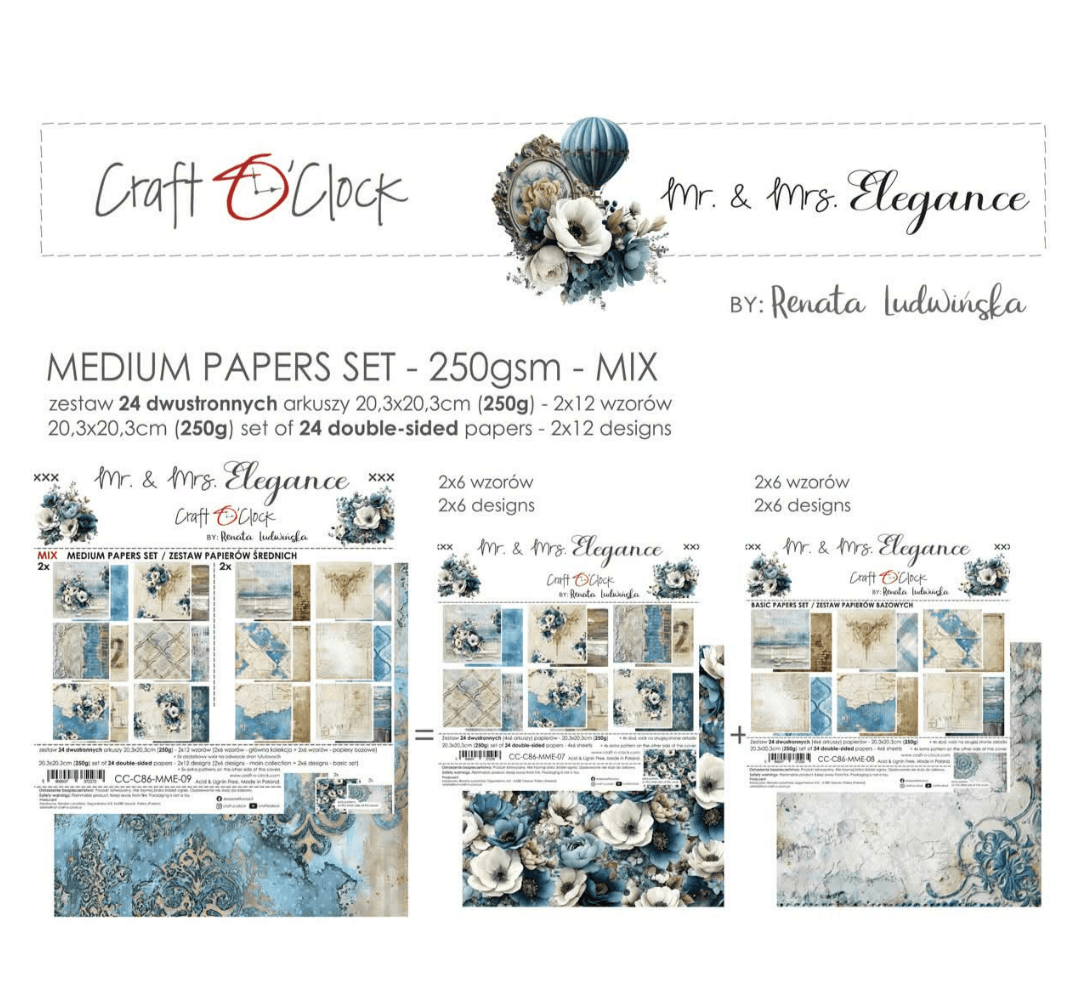 Mr. & Mrs. Elegance Medium Papers Set 250gsm mix by Renata Ludwińska