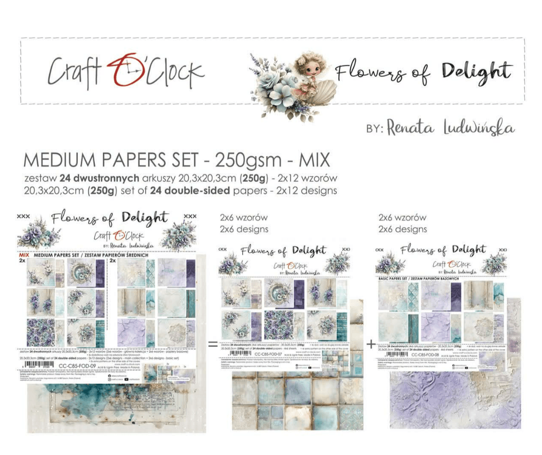 Craft O'Clock Flowers of Delight medium papers set med designshow