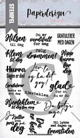 Norsk tekststempel med gratulasjons- og inspirasjonsfrase