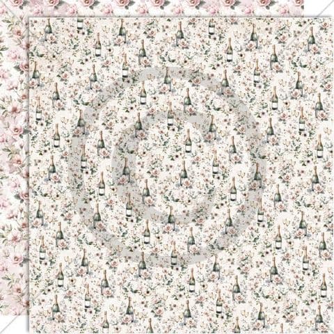 Dobbeltsidig scrapbookingpapir med champagneflasker og blomster